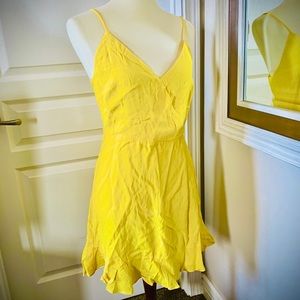 Lemon yellow spaghetti strap mini dress